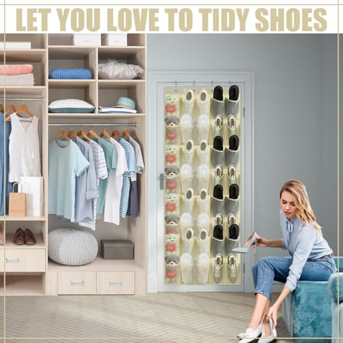 Windyun 2 Pack 40 Over the Door Shoe Organizers Large Mesh Pocket Hanging Shoe Rack for Closet Nonslip Behind Door Storage Holder Back to School Organizer for Dorm Room College Storage (Beige) - color: Beige