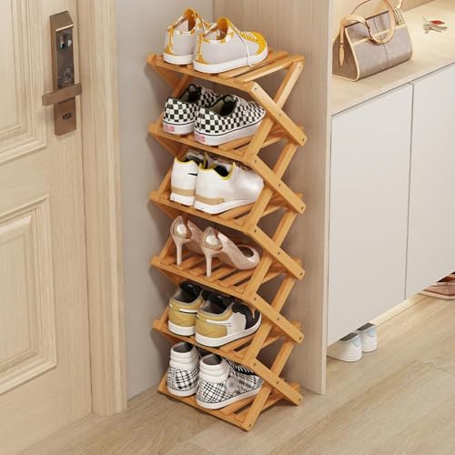 Vertical Narrow Shoe Rack, 6 Tier Portable Folding Shoe Storage Rack, Without Installation Free Standing Shoe Rack for Corridors, Bedrooms Living Room Corner and Small Spaces (6 Tier) - size: 6 Tier