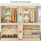 Besiost Closet System, 4.2–8.8 FT Closet Organizer with 2 Wooden Drawers and Shelves, Walk-in Closet System with 5 Hang Rods, Built-in Reach in Closet Tower, Can Fit 60 to 96 inch, Greige Oak - color: Greige Oak