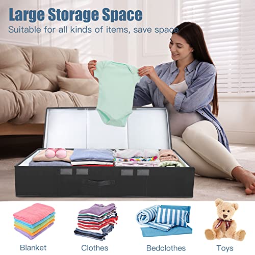 Supowin Underbed Storage Containers Bin with Lids (Set of 2) Large Under Bed Storage Organizer Box with Handle, Foldable Under the Storage Bags for Organizing Clothes, Shoes, Blankets, Pillows-Black - color: B-Black