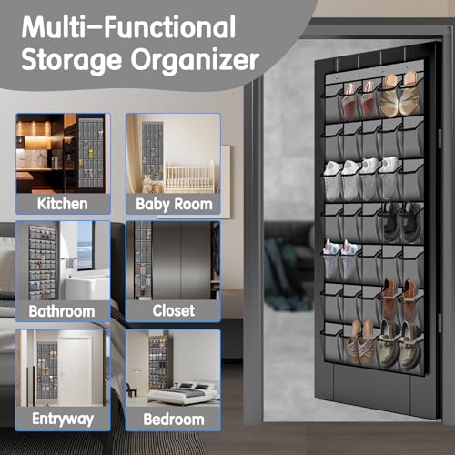Kotkn 35 Compartment Over The Door Storage - Breathable Mesh Hanging Organizer with Large Pockets, Space Saving Design for Men & Women's Footwear, Closet, Bedroom (Gray) - color: 35-Gray