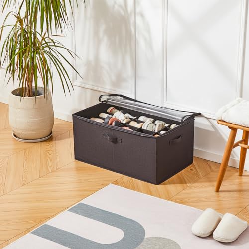 Berdeng Shoe Storage Organizer for Closet, Shoe Box Organizer, Space Saving Foldable Shoe Rack, Shoe Storage Cabinet with Clear Cover and Reinforced Handles, Fits 20 Pairs, Black - color: Black