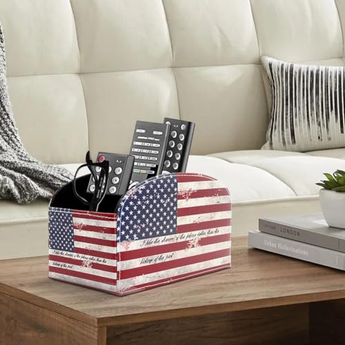 Remote Control Holder Organizer - Leather Table Desk Storage with 4 Spacious Compartments - color: Flag