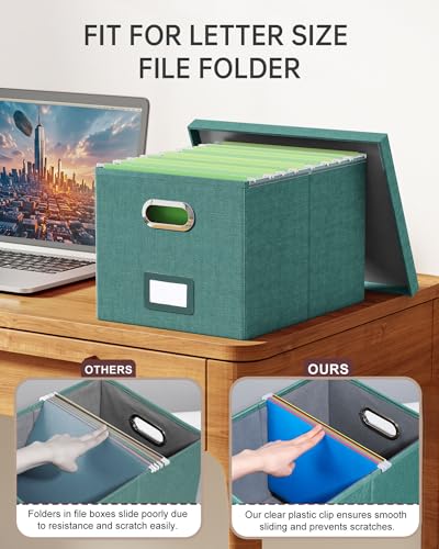 Oterri File Organizer with Lid, File Box, File Cabinet for Letter File Folder Storage, Hanging File Organizer for Office/Decor/Home,Document Organizer, 1 Pack,Forest-Green-Box Only - color: Forest-green, size: 1 pack