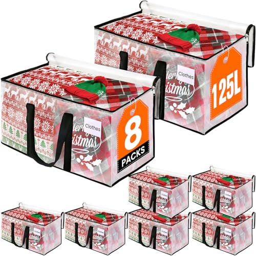 RoomHacks Clear Heavy Duty Extra Large Moving Bags, Reinforced Handle and Double Zipper Storage Bags, Packing Bags Alternative (8 Packs) - size: 125L- 8Packs