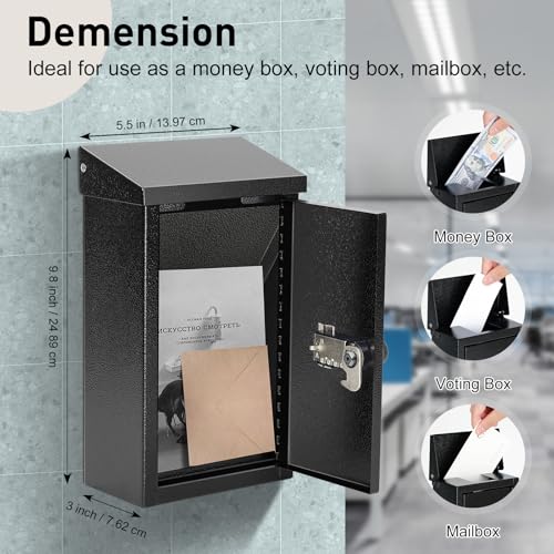 xydled Wall-Mounted Key Drop Box with Combination Lock, Metal Mailbox, Indoor&Outdoor Storage Box, Hanging Secured Postbox, for Home & Business Use, 5.5X 3.0X 9.8 inch, Black - style: Combination
