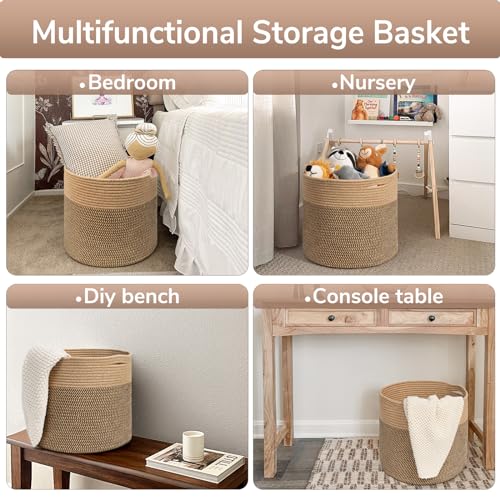 Goodpick Large Cotton Rope Basket 15.8"x15.8"x13.8" Wicker Basket for Blankets, Toy Storage for Living Room, Jute - color: Black & Jute, size: 15.8x15.8x13.8 Inch (Pack of 1)