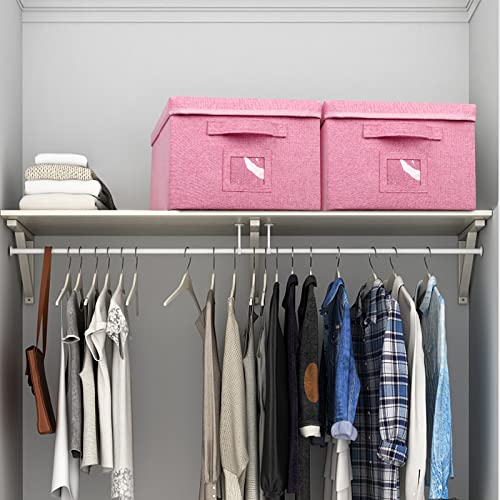 Graciadeco 22.8qt Closet Storage Boxes with Lids Pink Folding Keepsake Storage Bins Stackable Flat Lidded Carboard Storage Contaner for Clothes Barbie Shoes, 2 Pack - color: Pink