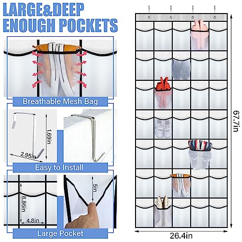 Windyun 2 Pcs 70 Large over The Door Shoe Organizer Hanging Shoe Rack for Closet Holder White Mesh Pockets Back to School Behind Door Hanger Storage Nonslip for Home Room School Dorm, Each 35 Pockets - color: White in Gray