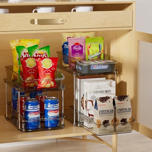 Delamu 2-Tier Under Sink Organizers and Storage, Multi-Purpose Stackable Bathroom Cabinet organizers, Pull Out Kitchen Pantry Organization and Storage with Dividers(2 Pack, Grey) - color: Grey, size: 2 Pack