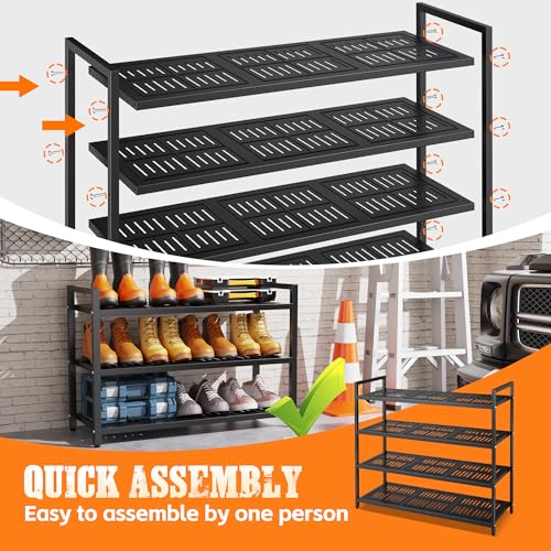 5-Tier Heavy Duty Metal Shoe Rack, 200 lbs Load Capacity Shoe Organizer with Reinforced Steel Tubes, No-Wobble Free Standing Shoe Shelf for Entryway, Closet, Bedroom, Dorm – Easy Assembly, Black - color: Black, size: 5Tier/35.4"H×42.1"W×9.8"D