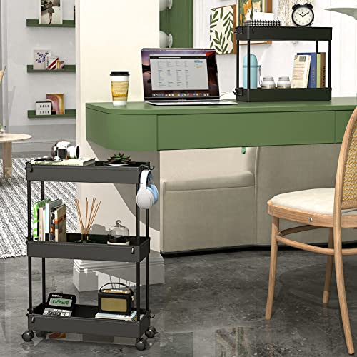 SPACEKEEPER Slim Rolling Storage Cart, 3 Tier Bathroom Storage Organizer Laundry Room Utility Cart Mobile Shelving Unit, Multi-Purpose for Kitchen Office Bathroom Laundry Narrow Places, Black - color: Black