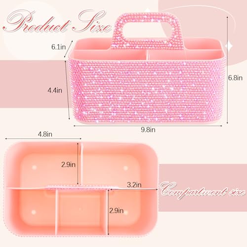 Marspark Bling Makeup Caddy Organizer with Handle, Sparkly Art Craft Holder, Glitter Bathroom Hair Caddy, Shimmer Pen Pencil Holder for Women Desk Organizer, Bling Gifts for Women(Pink,AB Diamond) - color: Pink, style: AB Diamond