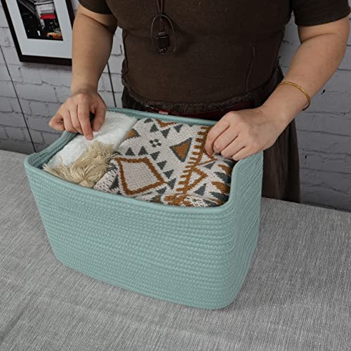 Cotton Rope storage Basket Bins Woven Basket for Organizing Shelves 15X10X9.3" Rectangle Decorative Baskets For storage Clothes Toys Books Towels Nursery basket organizer 3 pack Green - color: Green