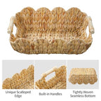 Coeusy Gift Basket, Cute Wicker Basket for Gifts, Scalloped Woven Water Hyacinth Storage Basket with Wooden Handles for Snack, Display, Shelves, 2 Pack