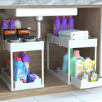 Under Sink Organizer - 2 Pack | Pull out Bathroom Organizer | 2 Tier Slide out Bathroom/Kitchen Organizers and Storage | White - style: 2 PACK White