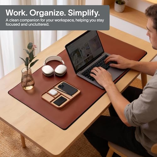 Nordik Leather Valet Tray - Sand Brown - 9.5 x 7.9 Inch Medium Vegan Leather Tray - Stylish Nightstand Organizer for Men - Modern Bedside Caddy - EDC Catchall for Key Watch Wallet Jewellery - color: Sand Brown, size: 9.5in x 7.9in