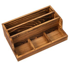 Rustic Brown Wood Mail Organizer Stationery Sorter Letter Holder Office Supply Storage Caddy 2 Slots 3 Trays Desktop Envelope Document Notepad Countertop Daily Accessories Table Home Entryway