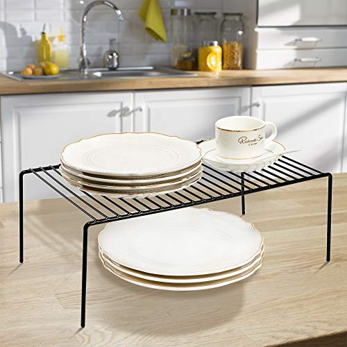 iPEGTOP Set of 6 Large (15.7 x 9.4 Inch) Kitchen Cupboard Organiser, Freezer Cabinet Storage Metal Shelf Wire Rack, Rustproof Steel Shelves for Fridge Pantries Countertops Utensils, Black - color: Black