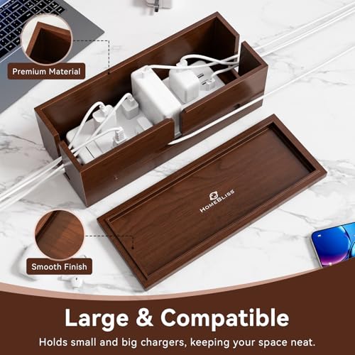 Large Cable Management Box-Stylish Wire Organizer, Wire Concealer and Wire Management Box-Wire Management Box with Protective Sleeve (Brown) - color: Brown