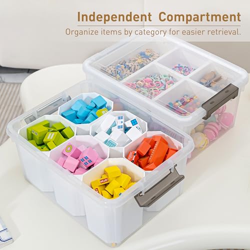 Citylife 17 QT Plastic Storage Box with Removable Tray and 6 Detachable Tall Inserts Craft Organizers and Storage Clear Storage Container for Organizing Crayon, Craft, Sewing, Playdoh, 2 Packs - size: 17 Qt- 2 Pack- W
