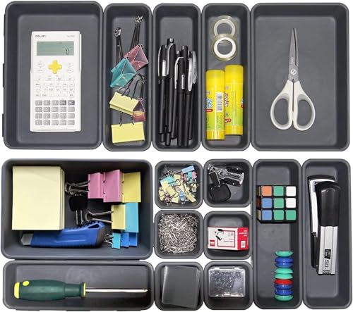 Kutesna 15 PCS Interlocking Desk Drawer Organizer Separator for Office,Bathroom,Kitchen,Makeup（Black） - color: Black, size: 15PC