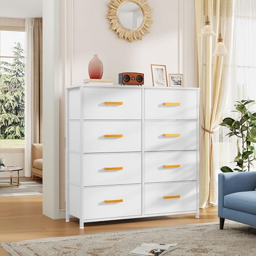 YITAHOME Fabric Dresser for Bedroom, Tall Storage Tower with 8 Drawers, Black Dresser & Chest of Drawers, Storage Drawer Organizer for Closet, Living Room - color: White