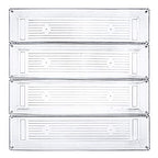 Kingrol 10 Pack 12 x 3 x 2 Inch Clear Drawer Organizer Trays, Desk Drawer Divider Storage Bins, Storage Box Set for Kitchen Bathroom Office Supplies