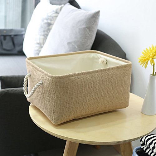 TheWarmHome Decorative Basket Rectangular Fabric Storage Bin Organizer Basket with Handles for Clothes Storage (Beige, Medium-1Pack,13.8L*9.8W*6.7H) - color: Beige, size: Medium -13.8Lx9.8Wx6.7H