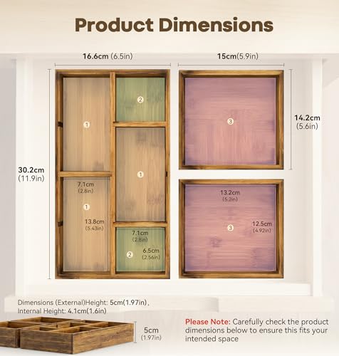 KOCWELL Bamboo Desk Drawer Organizer with Removable Dividers,Multi-Use Office Drawer Organizer Tray,Junk Drawer Organizers for Office,School,Kitchen,Makeup Supply（Carbon Brown） - color: Carbon Brown