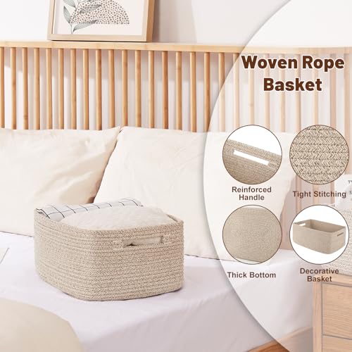 OIAHOMY Storage Basket for Shelves, Closet Cube Storage Bins Baskets for Clothes Blanket Towels, Baby Nursery, Toy Baskets Box, Woven Rope Basket, 15.75 * 11.81 * 7.09 IN, 2 Packs Brown - color: Brown, size: 15.75*11.81*7.09