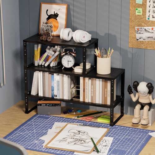 Jojocross Expandable Cabinet Shelf Organizer, Storage Spice Rack, Stackable Adjustable Shelves for Kitchen, Pantry, Cupboard, Bathroom, Countertop, Desktop - 1 Pack, Black, Medium with Hole - color: 1 Pack/Black With Hole, size: MEDIUM:7.88"D x 16.6~26.5"