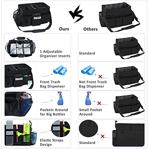 Large Cleaning Supplies Organizer-Cleaning Caddy Organizer With Handles & Shoulder Strap-Cleaning Bags for Cleaning Suppliers-Housekeepers Wearable Cleaning Tote Upgraded - color: Black