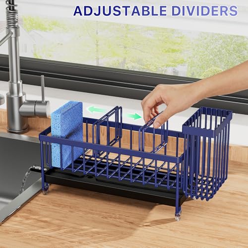 Cisily Sponge Holder for Kitchen Sink, Sink Caddy Organizer with High Brush Holder, Kitchen Countertop Organizers and Storage Essentials, Rustproof 304 Stainless Steel (Navy Blue, 9.25″) - color: Navy Blue