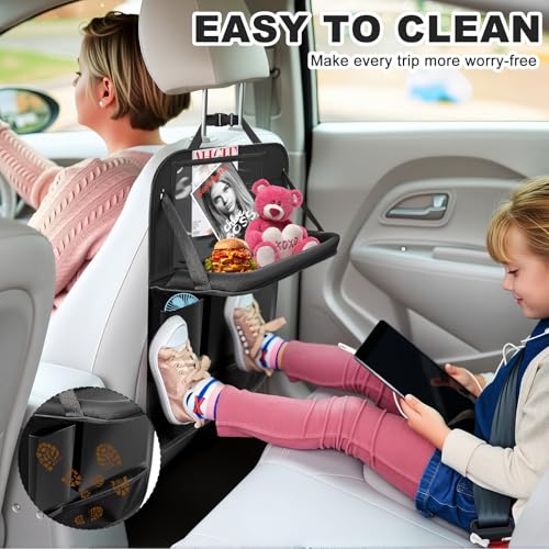 2Pack Car Backseat Organizer with Foldable Table Tray,6 Storage Pockets Car Storage Organizer with Tablet Holder,Car Seat Back Protectors Kick Mats Travel Accessories (Black) - color: Black, size: 2 Pack with Food Tray