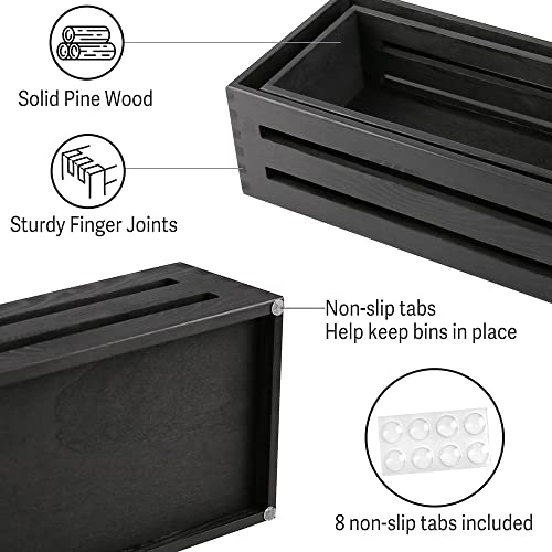 LotFancy Bathroom Decor Box, 2 Pack Wooden Toilet Paper Holder, Black Toilet Tank Basket, Back of Toilet Storage Basket, Farmhouse Toilet Tank Topper - color: Black (Hollowed-out)