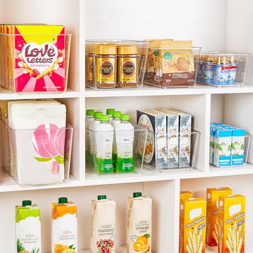 YIHONG Clear Plastic Storage Bins, 8 Pack Pantry Organizer Bins with Handle for Kitchen, Freezer,Cabinet,Closet Organization and Storage(XL) - size: XL(13"L x 7.4"W x 7"H)