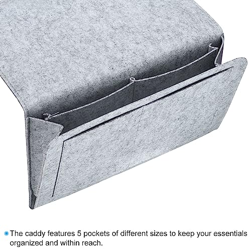 PATIKIL 13in Bedside Caddy, Bed Caddy Bedside Organizer Hanging Soft 5 Pockets Bed Pockets Bedside Storage Organizer Remote Control Holder for Bedroom Phones Glasses, Light Grey - color: Light Grey, size: 12.6*8.6inch