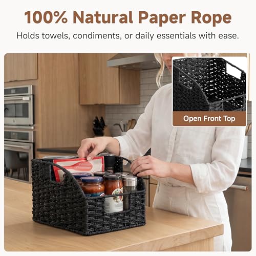 StorageWorks Pantry Organizers and Storage, Wicker Baskets with Handles, Pantry Baskets for Shelves, Paper Rope, Black， 2 Pack - color: Black(Paper Rope), size: 2x 8½"L x 10"W x 7½"H