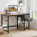 Tangkula 48-Inch Computer Desk with 2 Drawers, Modern Home Office Desk with Hanging Hook & Storage Shelf, Multipurpose Writing Desk for Study Bedroom (Rustic Brown, 48")
