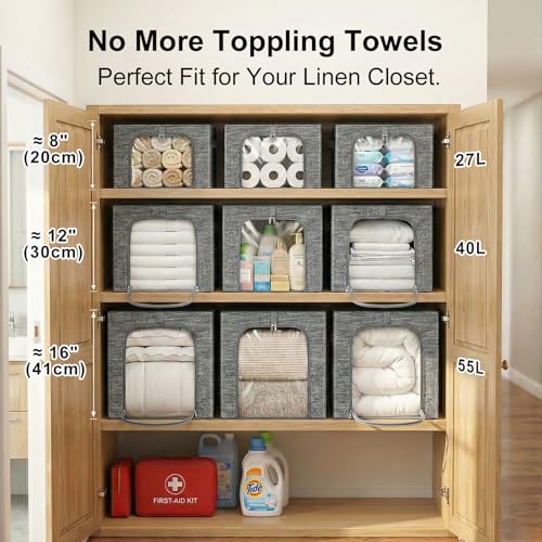 GoMaihe Clothes Storage Bins Metal Frame: 55L Extra Large Stackable Closet Storage Bin with Lid & Clear Window, Heavy Duty Blanket Box for Winter Coats Comforters (Fits Deep Closet 6-Pack) - color: 6, size: 55L