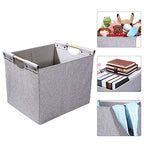 HOONEX Large Foldable Storage Bins, Linen Fabric, 2 Pack, with Wooden Carry Handles and Sturdy Heavy Cardboard, for Home, Office, Car, Nursery, Light Grey - color: Light Grey