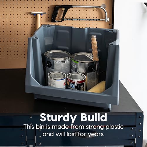IRIS USA Open Front Storage Bins, Large - 3 Pack, Heavy Duty Garage Storage, Stackable Storage Bins, Tools Hose Household Product Sporting Goods, Wide Open Front, Interlocked Secure Stacking, Gray - size: Large - 3 Pack