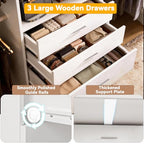 Wooden Closet System With LED Light 11FT Closet Organizer with 3 Wooden Drawers Walk-in Closet Organizer System with Tower and 4 Extendable Hanging Rods White