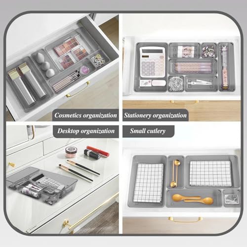 Kitchen Desk Drawer Organizers Storage for Office, Small Acrylic Vanity Trays Makeup Organizer for Drawer Bathroom Plastic Make up Organizers 25 Pcs Clear Black - color: Clear Black