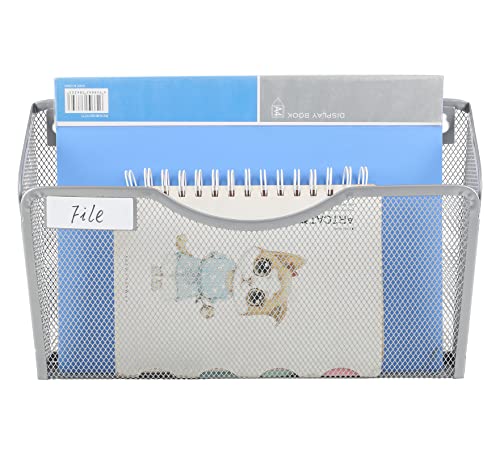 EasyPAG 3 Pack Wall File Organizer with Label Panel, Metal Mesh Hanging File Folder Holder for Letter/A4 Size Folders, Vertical Wall Mount Mail Sorter for Office Paperwork, Classroom, Silver - color: Silver With Panel