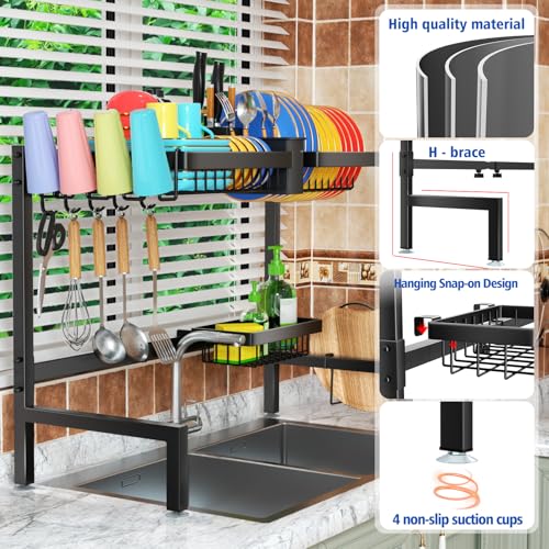 SNSLXH 2-Tier Over The Sink Dish Drying Rack, Kitchen Large Dish Drying Rack Over The Sink, Suitable for Most Sinks, Effective Dish Drying, Kitchen Drying Rack（26.57"-35"） - size: Large 2 tiers 3 baskets