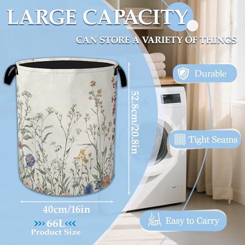 Vintage Floral Laundry Basket Collapsible Laundry Hamper with Handle, Oxford Clothes Toy Storage Bin for Bathroom Bedroom Room Decor, Gift Basket 16" X 20.8" - color: Vintage Floral