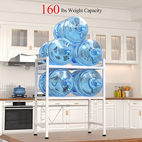 PUSDON Microwave Oven Rack, Adjustable Shelf Organizer 3-Tiers with 3 Hooks, & 160lbs Capacity for Kitchen Counter, White - color: White, size: H-frame 3 tier