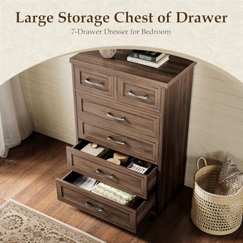 AODK Farmhouse Tall 6 Drawer Dresser for Bedroom, 5-Tier Vertical Storage Chest with Mixed Drawers, Engineered Wood Frame with Anti-Tip Safety, American Country Furniture, Walnut - color: Walnut, size: 15.7"D x 26"W x 38.2"H (6 Drawers)
